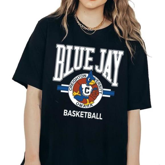 Gildan Tops - Creighton University Omaha Blue Jays Tee Shirt, Unisex Style Black Tee Shirt
